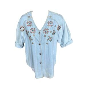 Vintage denim turquoise silver hardware top